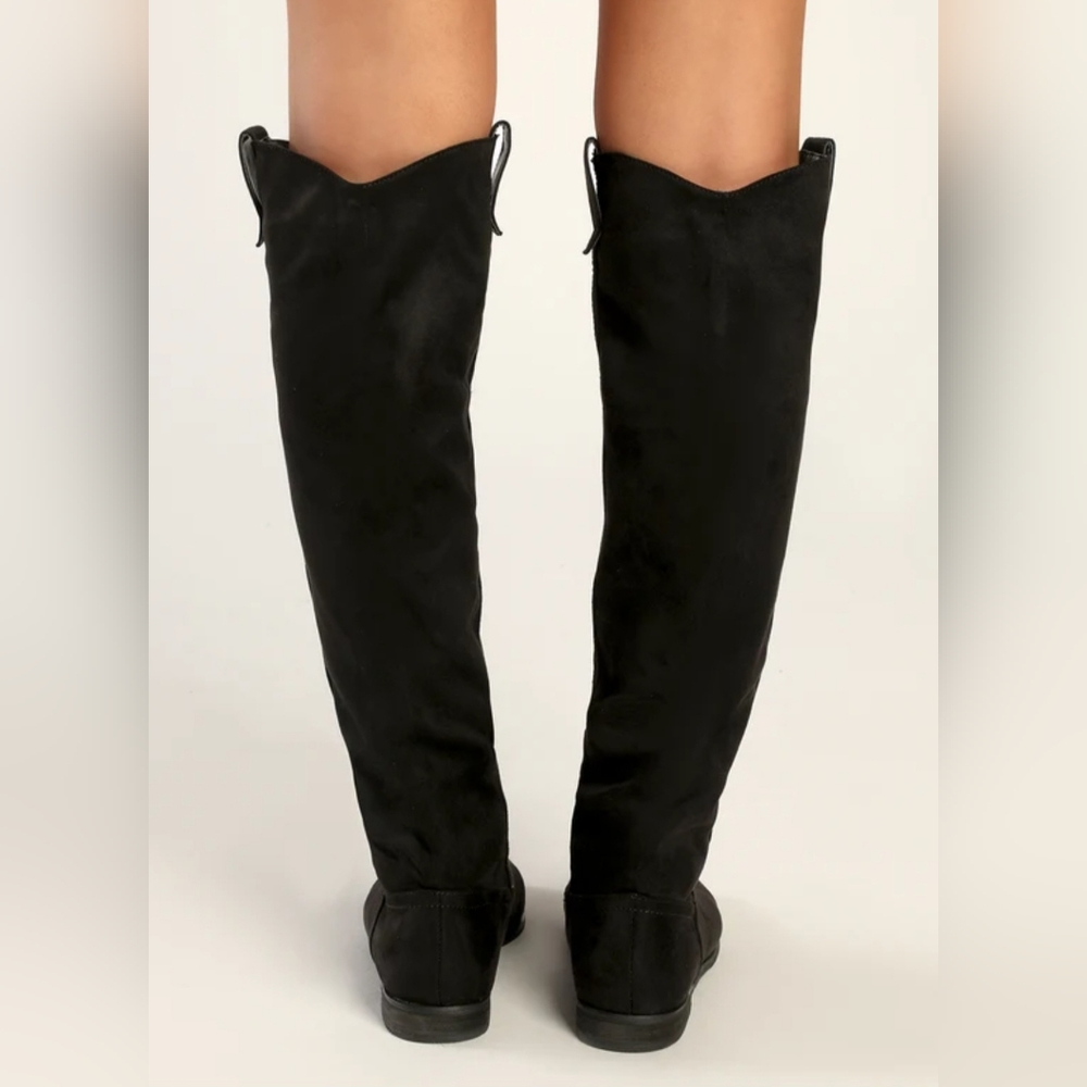 Haraa Black Suede Knee-High Boots